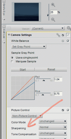 Camera settings>Picture Control>Sharpening (для NX2)